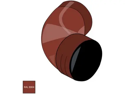 Falcované pozinkované koleno 100 mm/72° RAL 8004 cihlově červená barva