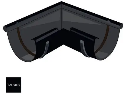Vnější roh žlabu 250 mm pozink RAL 9005 černá barva