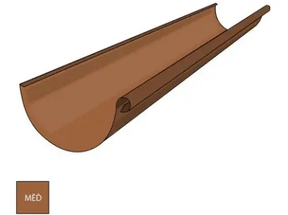 Měděný žlab o šíři 250 mm, délce 2000 mm