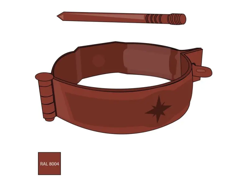 Pozinkovaná objímka 80 mm s hrotem 140 mm RAL 8004 cihlově červená barva