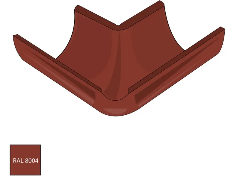 Vnitřní roh žlabu 330 mm pozink RAL 8004 cihlově červená barva