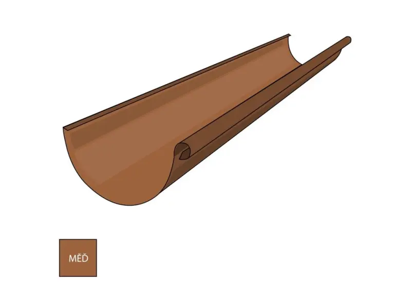 Měděný žlab o šíři 250 mm, délce 2000 mm